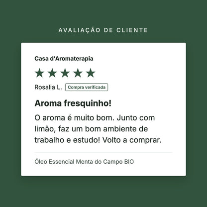 Avaliação de cliente 5 estrelas: Óleo Essencial Menta do Campo BIO