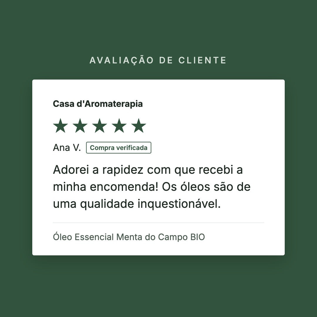 Avaliação de cliente 5 estrelas: Óleo Essencial Menta do Campo BIO