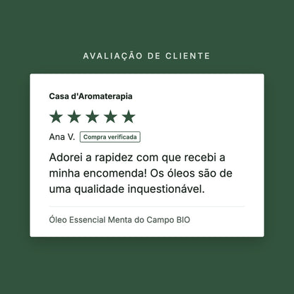 Avaliação de cliente 5 estrelas: Óleo Essencial Menta do Campo BIO