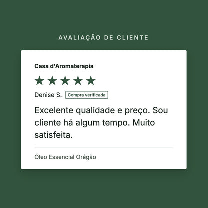 Avaliação de cliente 5 estrelas: Óleo Essencial Orégão