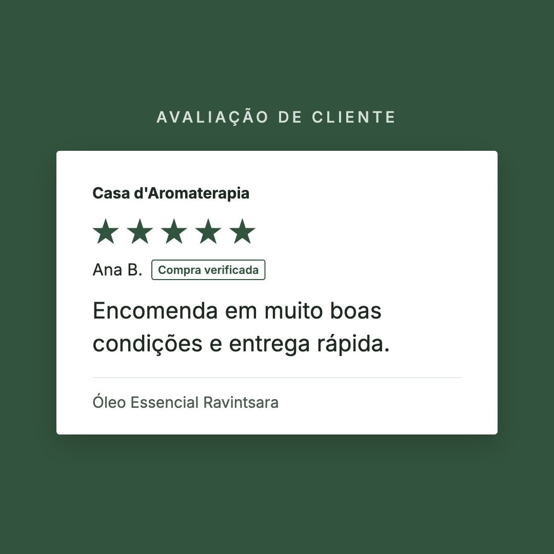 Avaliação de cliente 5 estrelas: Óleo Essencial Ravintsara