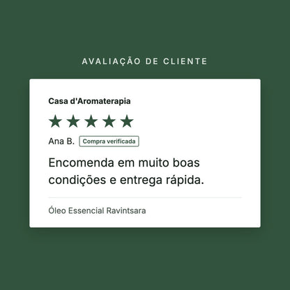 Avaliação de cliente 5 estrelas: Óleo Essencial Ravintsara