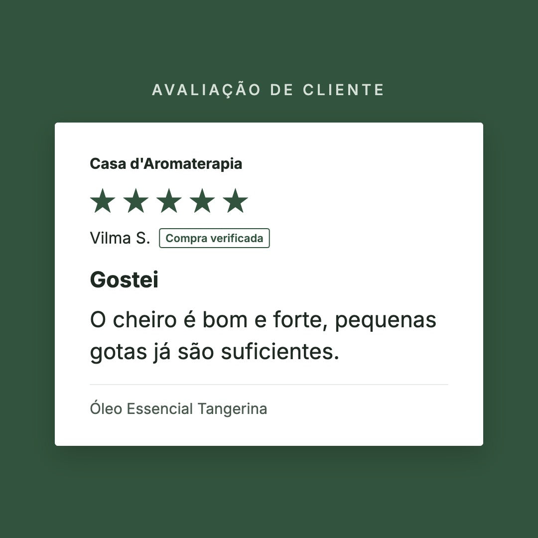 Avaliação de cliente 5 estrelas: Óleo Essencial Tangerina