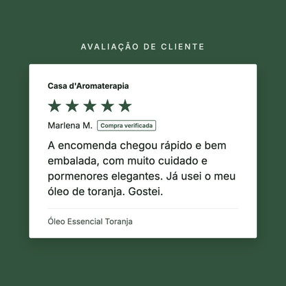 Avaliação de cliente 5 estrelas: Óleo Essencial Toranja