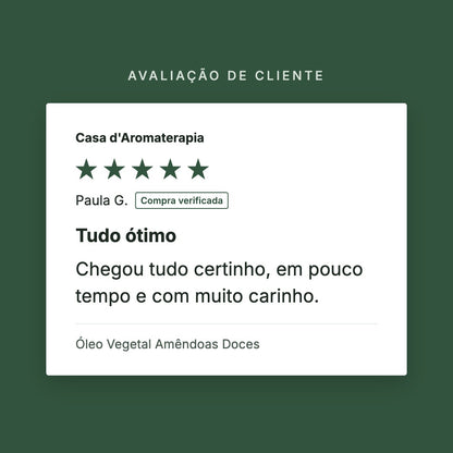 Avaliação de cliente 5 estrelas: Óleo Vegetal Amêndoas Doces