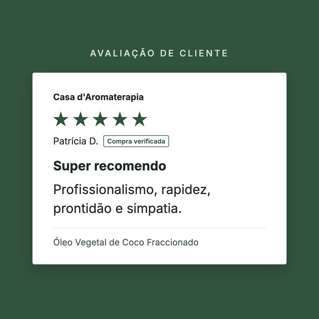 Avaliação de cliente 5 estrelas: Óleo Vegetal de Coco Fraccionado