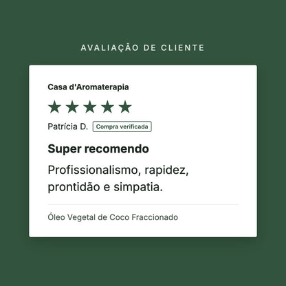 Avaliação de cliente 5 estrelas: Óleo Vegetal de Coco Fraccionado