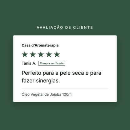 Avaliação de cliente 5 estrelas: Óleo Vegetal de Jojoba 100ml