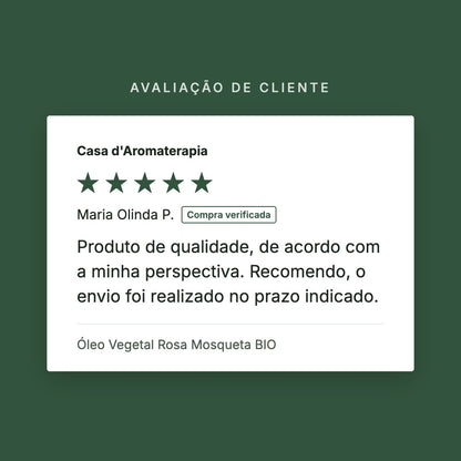 Avaliação de cliente 5 estrelas: Óleo Vegetal Rosa Mosqueta BIO