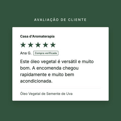 Avaliação de cliente 5 estrelas: Óleo Vegetal de Semente de Uva