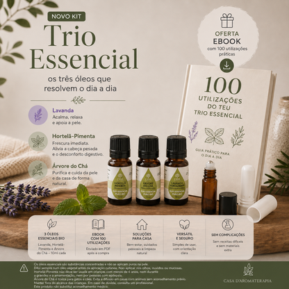 Trio Essencial | Lavanda, Hortelã-Pimenta e Árvore do Chá | BIO 10ml | Casa d'Aromaterapia