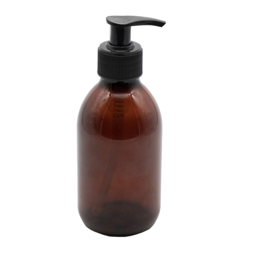 Amber PET bottle with pump 250ml